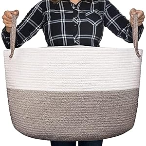 Luxury Little XXXL Nursery Storage Basket, 22 x 22 x 14 inches – 100% Cotton Rope Basket with Handles, Laundry Basket…