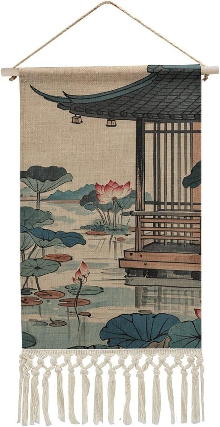 Garden Birds And on Lake Kiosk Vintage Vertical Tapestry Wall Hanging Decor