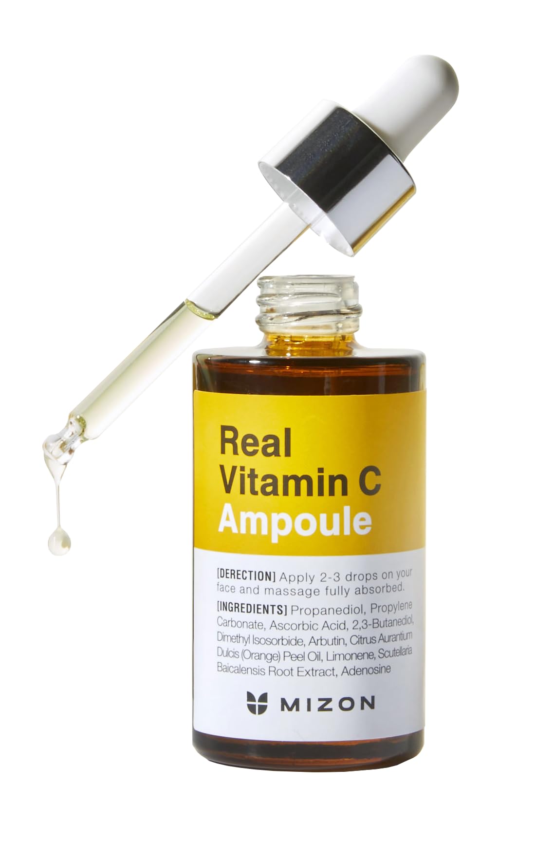 Mizon Real Vitamin C Ampoule, Pure Vitamin C 19% No Water Added, Only 10 Ingredients Formula for Clear and Bright Skin, Nutrition and Face Moisturizer
