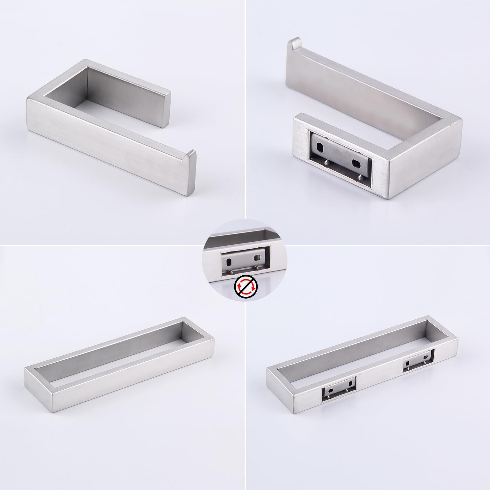 Juego de accesorios de baño de 2 piezas de acero inoxidable contemporáneo montado en la pared - Soporte para papel higiénico con anillos de toalla, acabado cepillado HG1708-2LS 8