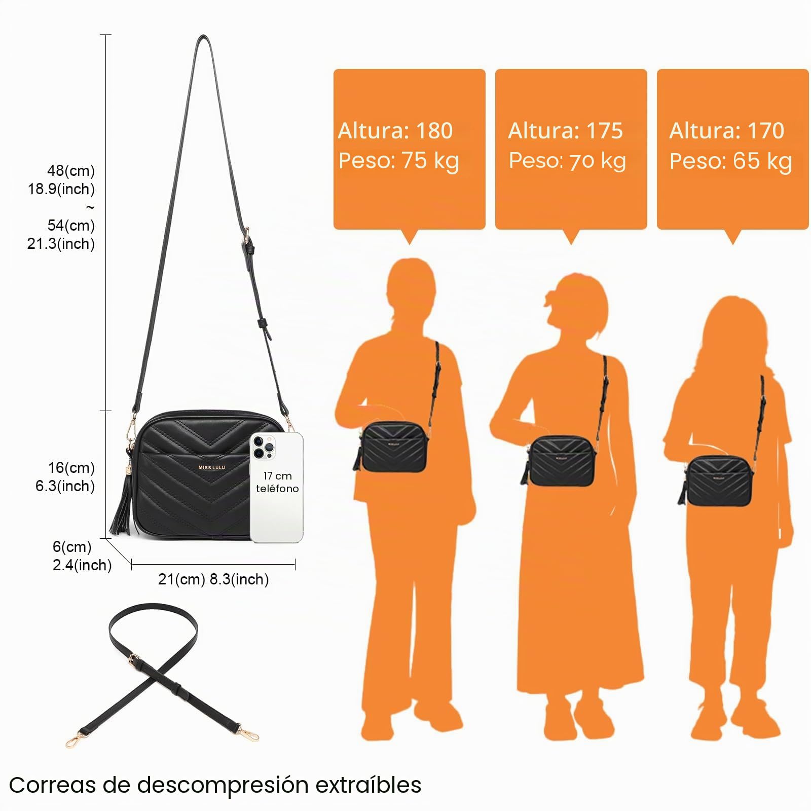 Miss Lulu Bolso bandolera mujer, bolsos mujer pequeño, bolso mujer de piel auténtica, bolso crossbody