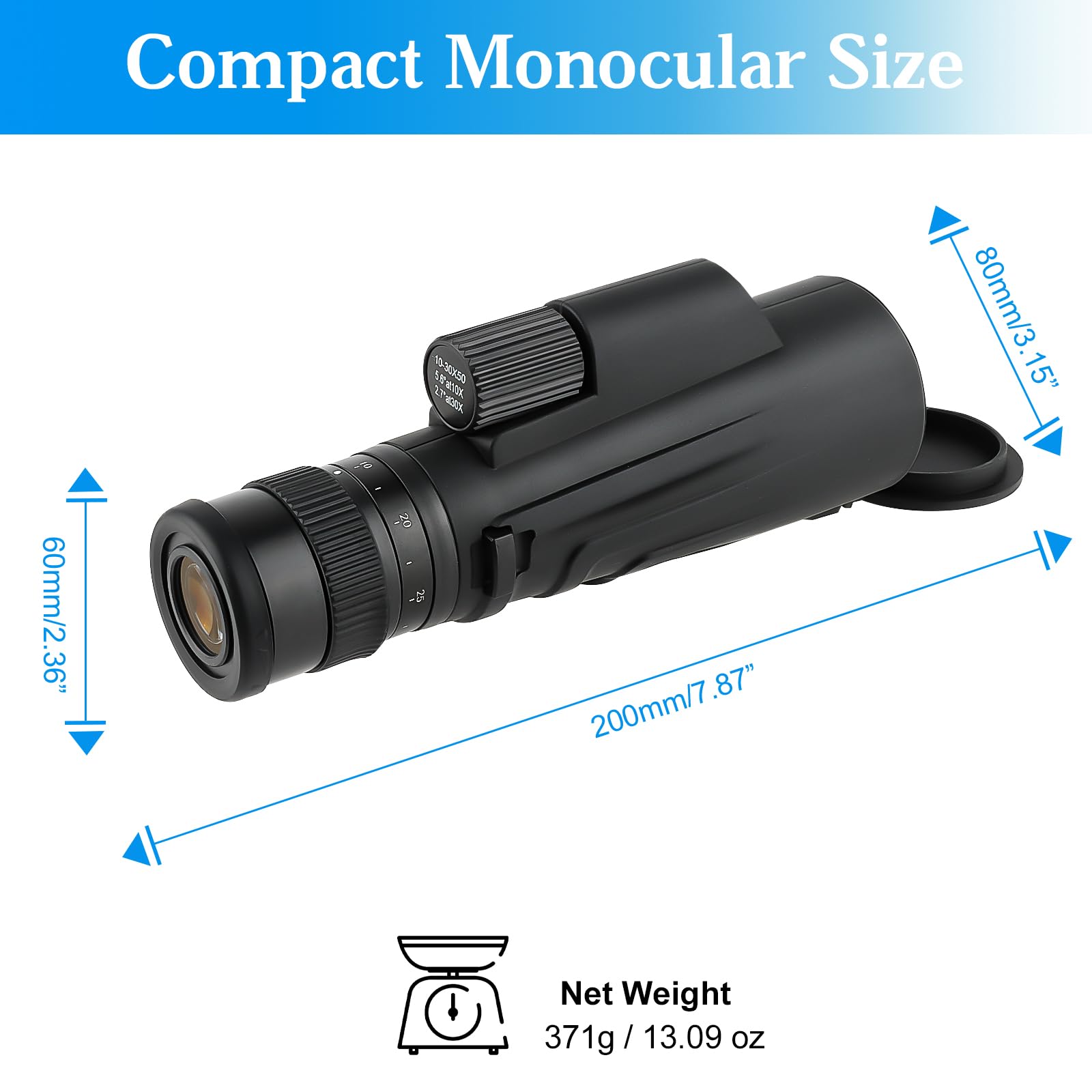 Telescopio monoculare compatto a prisma multistrato, 10-30 x 50, ottica monoculare impermeabile ad alta potenza con adattatore per smartphone, treppiedi per adulti, bird watching,