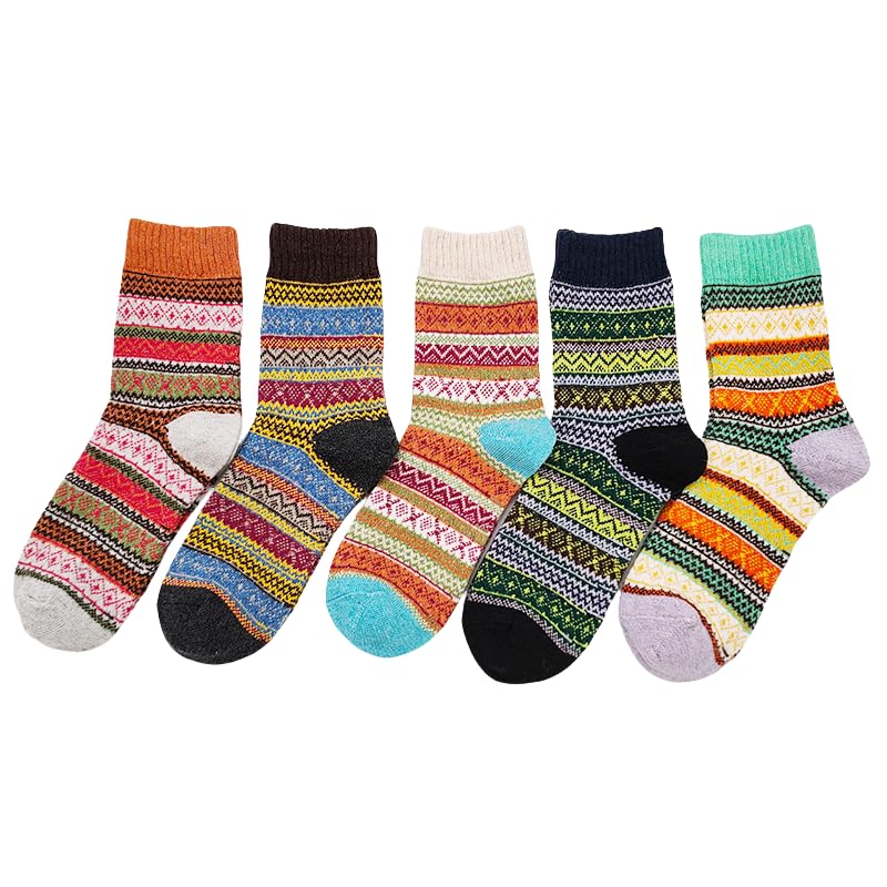 Image of 5 Pack Women's Wool Socks Warm Winter Socks Funny Crew Socks Thick Knit Soft Cabin Cozy Crew Boot Socks For Women Gifts