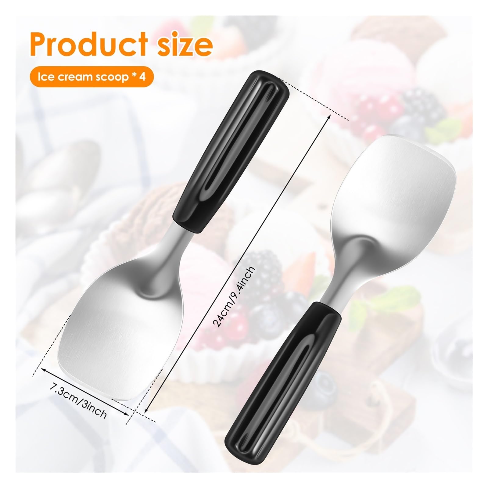Pala de acero inoxidable for postres duros o herramienta mantequilla paleta plana for restaurante en casa(Black 4pcs)