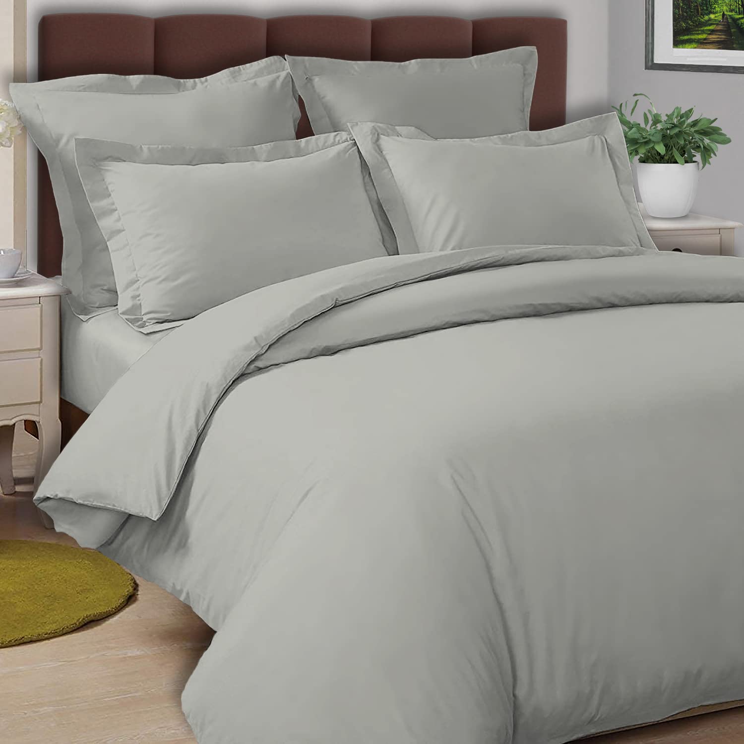 Pizuna Silver Cotton Single Duvet Cover Percale 140x200 cm, 100% Long Staple Cotton Single Bed Duvet Cover Set, Plain Weave Single Quilt Cover with Button Closure (Silver Duvet Cover)
