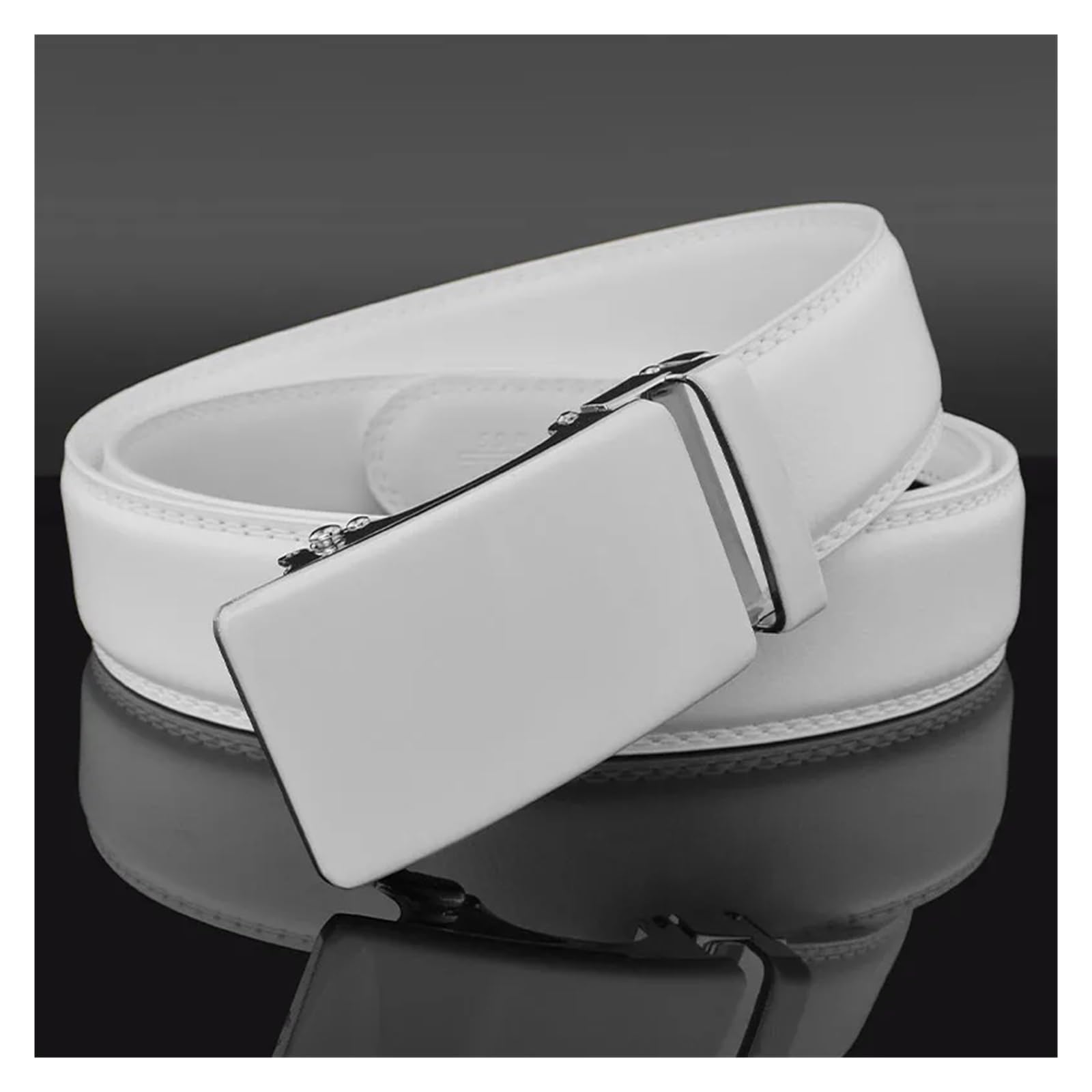 Cinturones Hombre Cinturón blanco con hebilla automática for hombre, 3,5 cm, correa de cintura for golf, cuero genuino, for negocios