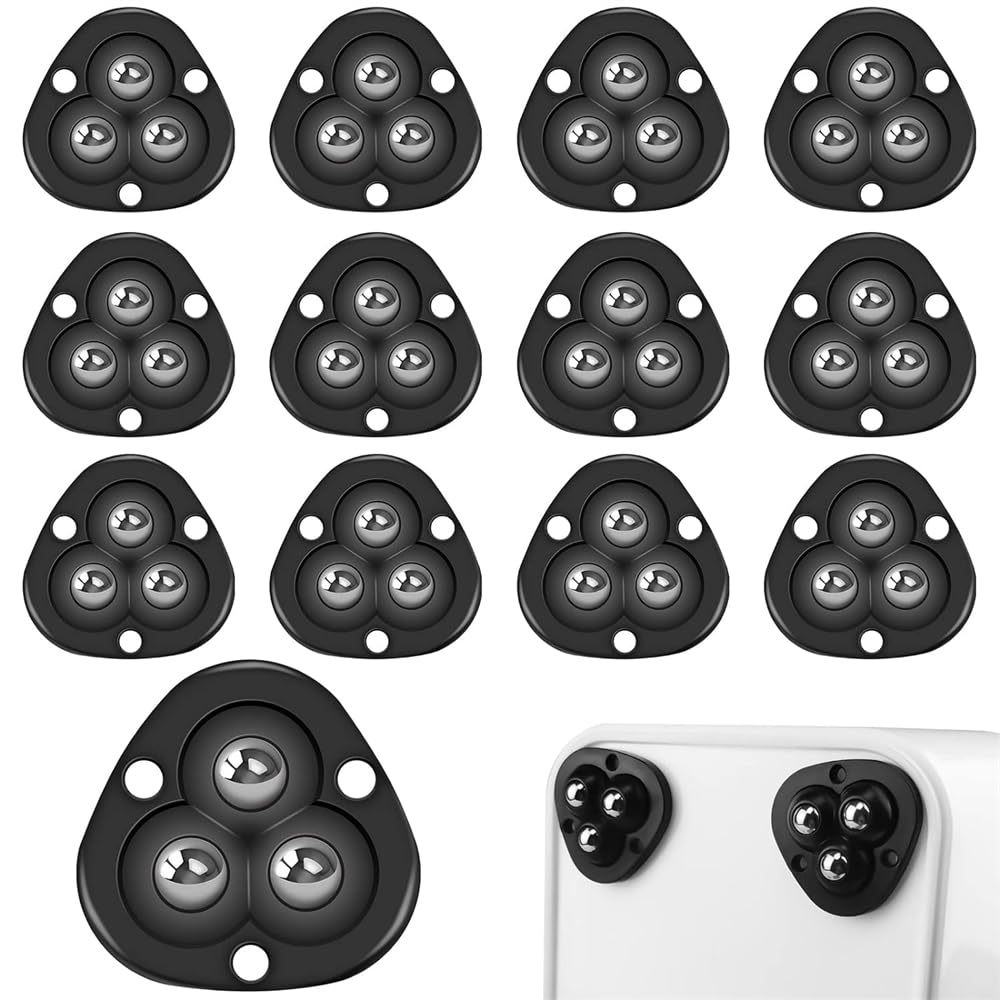Self Adhesive Caster Wheels, Mini Swivel Wheels, Stainless Steel Paste Universal Wheel, 360 Degree Rotation Sticky Pulley for Bins Bottom Storage Box Furniture Trash Can Toy Car (12 Pieces, Black)