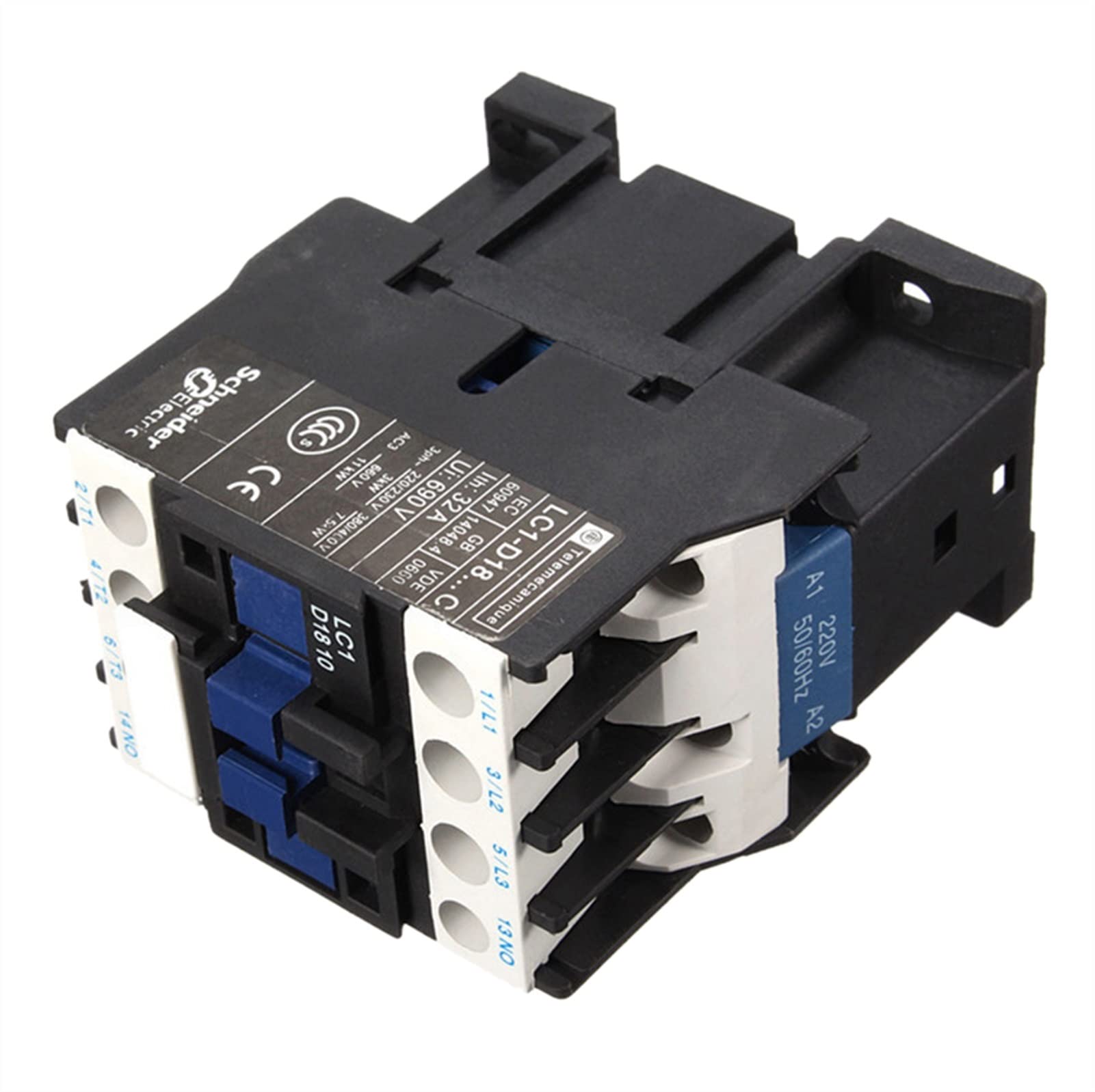 Contacteur AC220V Bobine 18a 3 Phases 1no 50/60Hz démarreur électronique Relais de démarrage LC1 D1810 Noir Industriel électrique Interrupteur de Commande