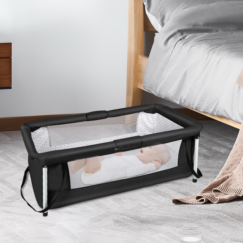 Supfine Lit de Voyage Bébé Pliable Lit Parapluie 90 x 50 x 35 cm | Structure modulaire, Moustiquaire incluse, Poignées de transport, Mailles respirantes, Pour nouveau-nés