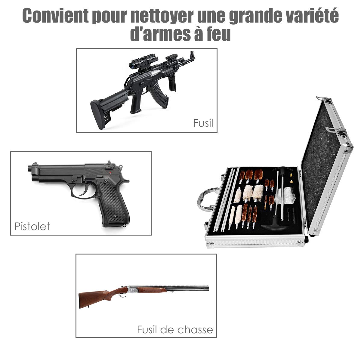 RELAX4LIFE Kit de Nettoyage Arme et Pistolet 103pcs, Mallette de Transport Entretien, Outils De Nettoyage pour Armes à Feu, Fusil, Carabine, Petit Calibre