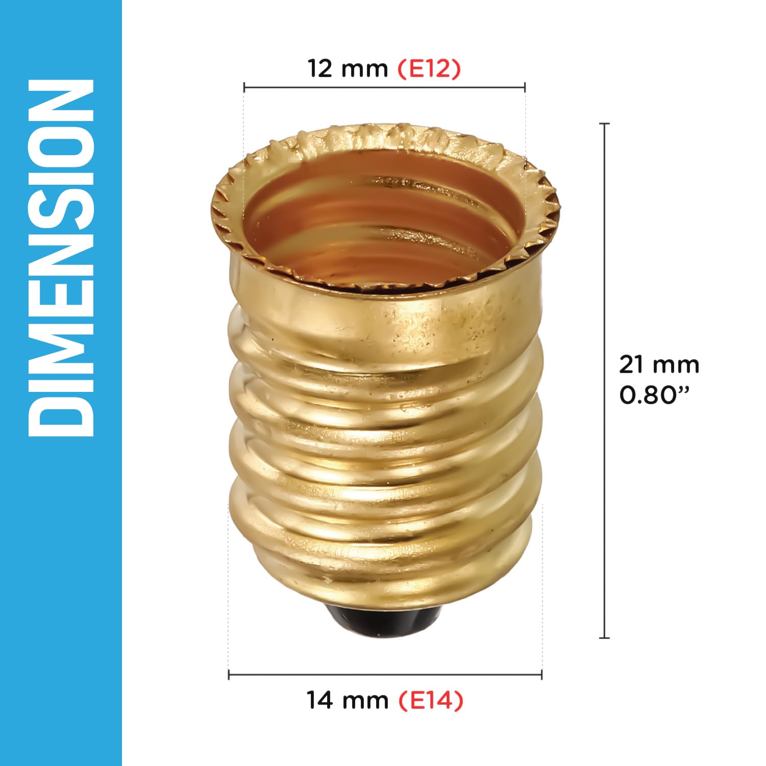 E14 To E12 Socket Reducer Adapters – Box Of 12, Brass, For European To US Candelabra Bulbs