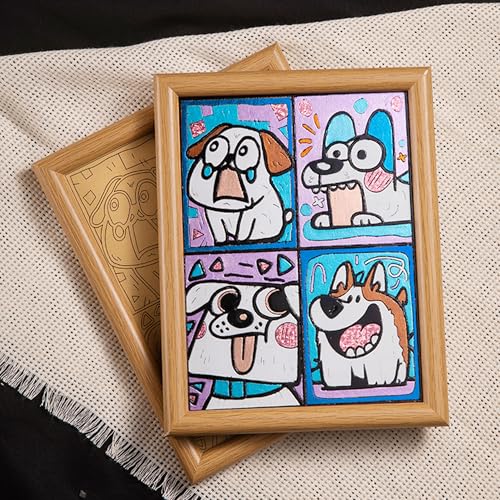 Nenkarn DIY Foil Art Kit Abstract Cartoon Dog Peel & Stick Painting with Frame Stress Relief Creative Handmade Craft Supplies