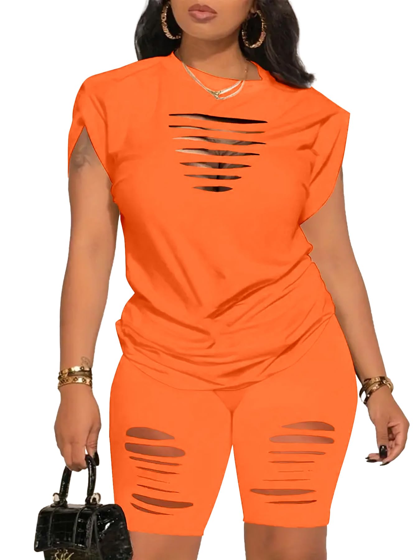 Women's Summer 2 Piece Outfits Tracksuits Biker Short Workout Jogger Sets