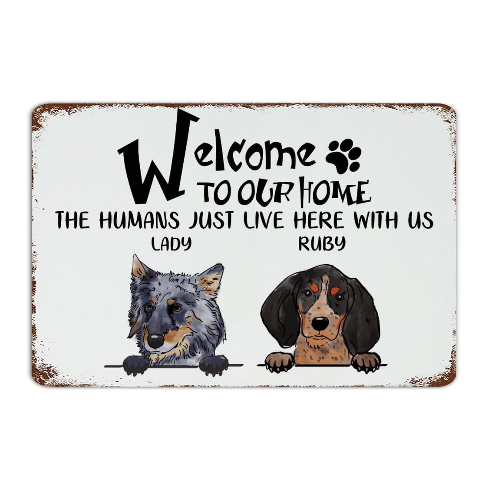 Cadeau personnalisé pour cour : panneau décoratif en métal Welcome to Our Home 30x45cm