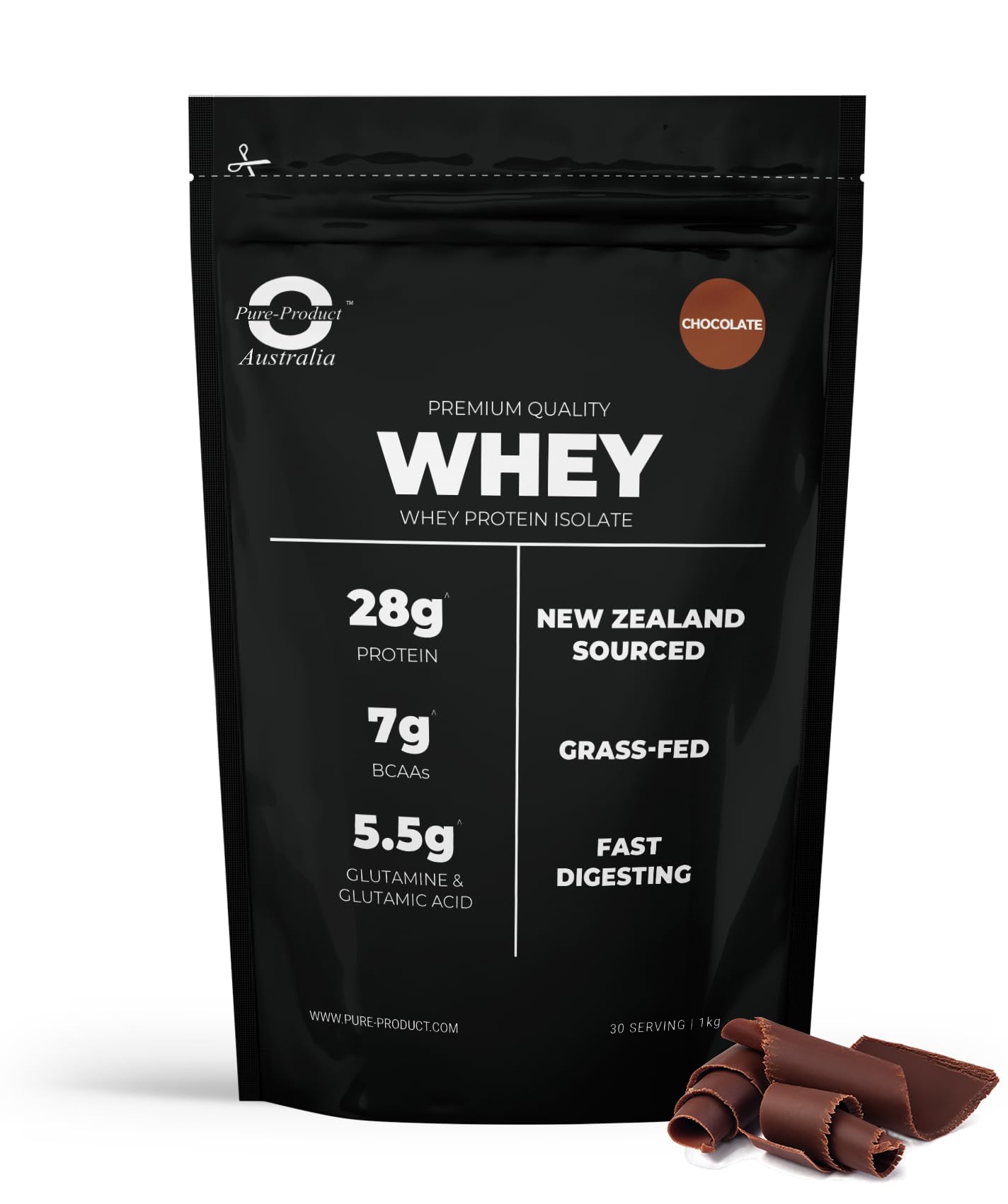 Whey Protein Isolate & Hydrolyzed - Premium Grass Fed - 30g Protein per Serve, Fast Absorbing - Non-GMO - Easy Digesting - 1kg (2.2 lbs) - Chocolate, 30 Servings
