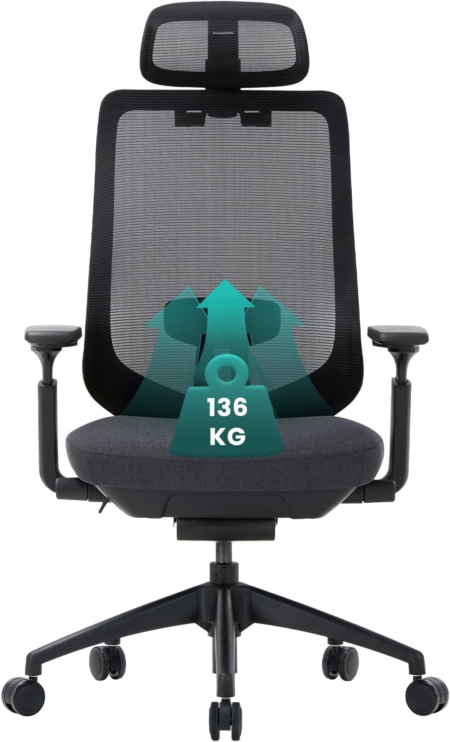 Ergonomic Mesh Office Chair, High Back Computer Executive Desk Chair with Adjustable Headrest and 4D Arms, Slide Seat, Tilt Lock, Black