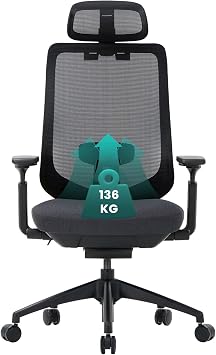 COLAMY Ergonomic Mesh Office Chair, High Back Computer Executive Desk Chair with Adjustable Headrest and 4D Arms, Slide Seat, Tilt Lock, Black