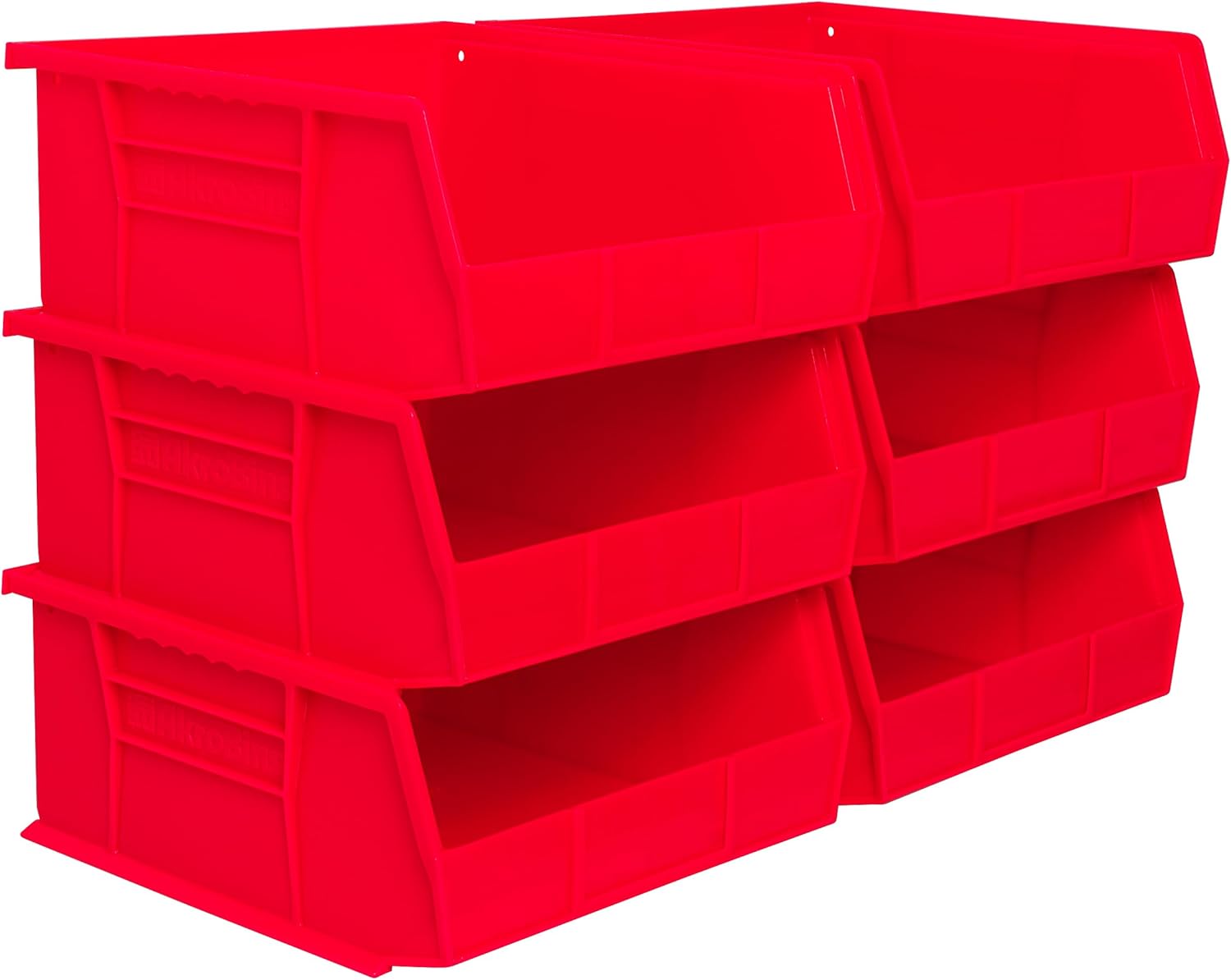 Akro-Mils 30235 AkroBins Plastic Storage Bins, Space-Saving Stackable Bins for Garage, Pantry, Craft Organization, 11" x 11" x 5", Red, 6-Pack Red Storage Bins Only