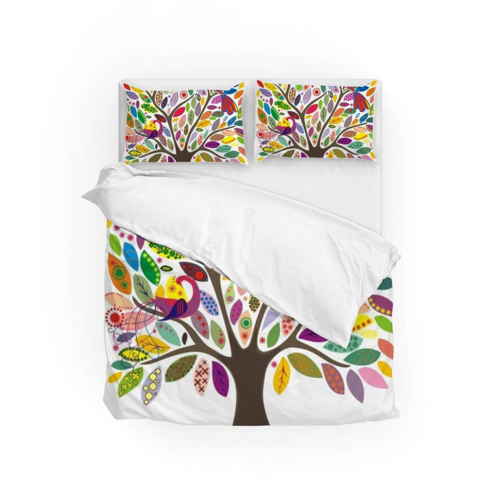 Parure de lit anti-décoloration motif arbre coloré avec housse de couette