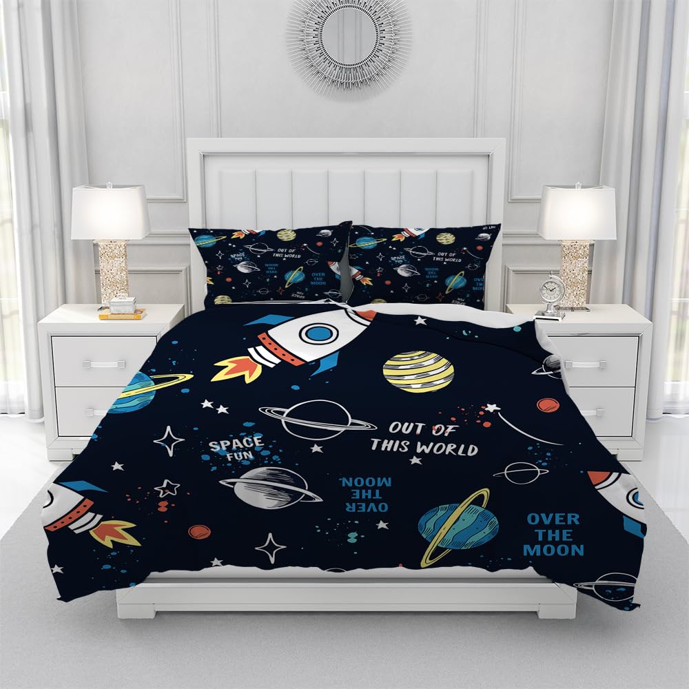 Copripiumino Astronaut 200 x 200 cm, Set Biancheria da Letto Astronaut, Copripiumino per Bambini Astronaut con Cerniera + 2 Federe 50 x 75 cm (Astronaut 3)