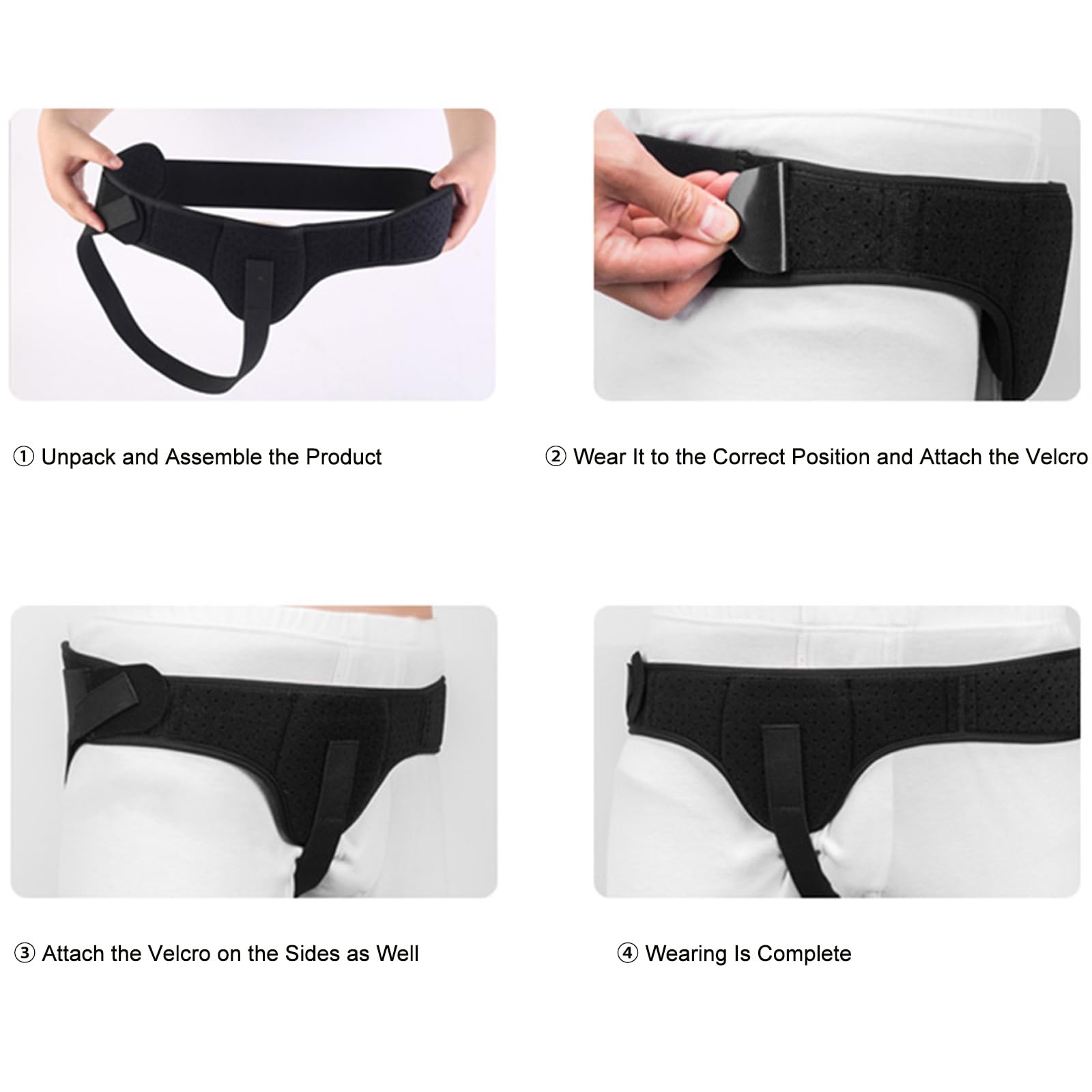 Hernia Belt for Men & Women with Compression Pads, Hernia Support Belt for Left or Right Side Inguinal Adjustable(Black,Medium)