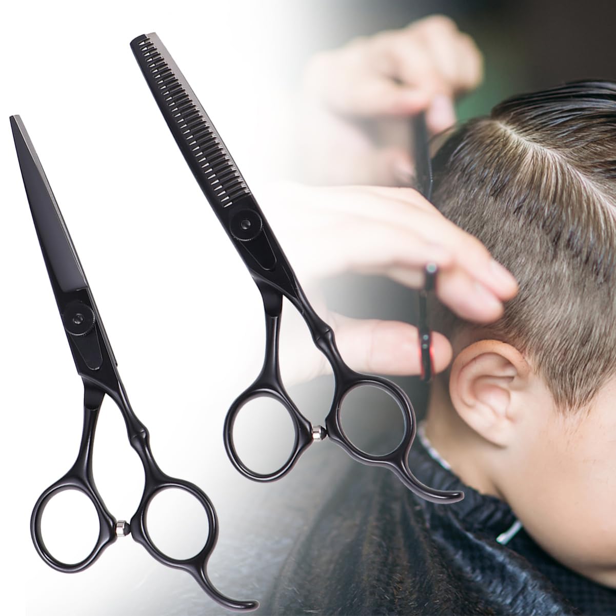 Professionelle Haarschere mit Effilierschere, 2 Stück Schwarz