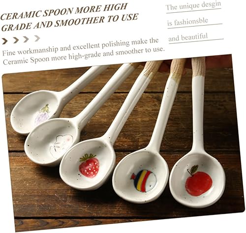 Miniatura 9 de NOLITOY cuchara de cerámica cuchara de sopa coreana Cuchara de postre de cerámica Cuchara de porcelana pequeña cuchara de cuchara asiática cuchara
