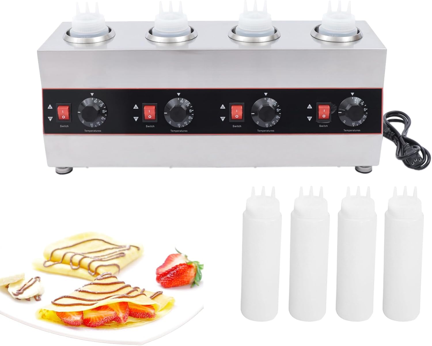 Commercial Electric Sauce Warmer 4 Bottle Topping Dispenser