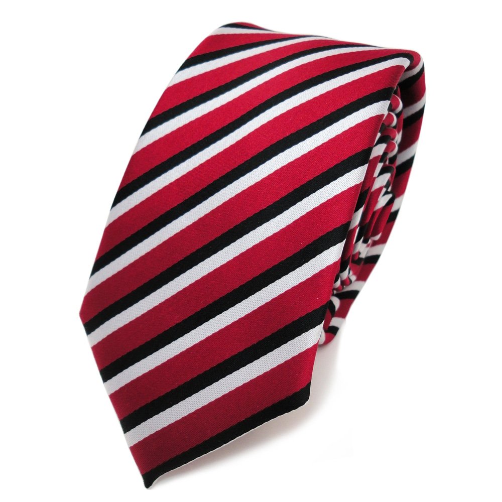 TigerTie narrow Designer tie necktie - red carmine black white striped