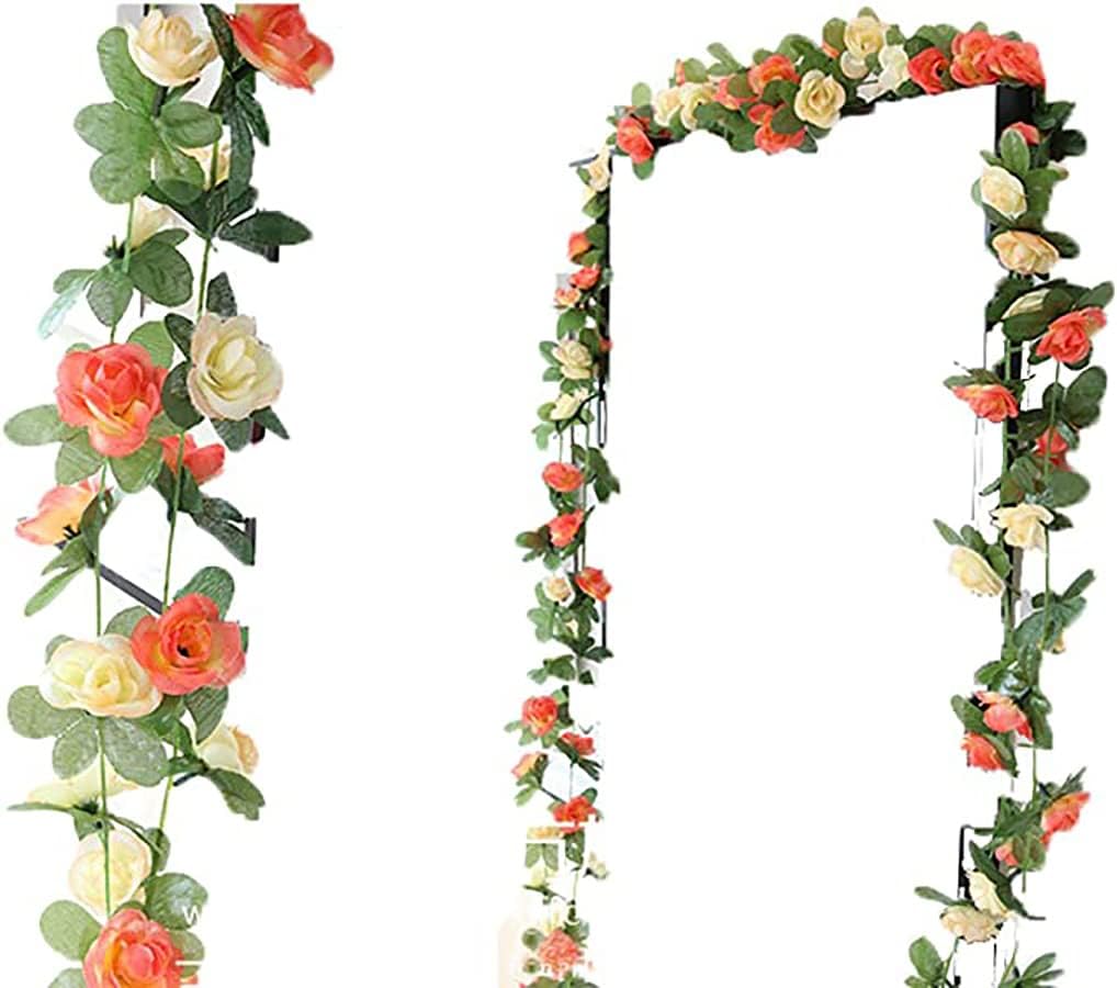 Lannu 2 Pack 16FT Artificial Rose Vine Small Flowers Fake Garland Ivy Flowers Silk Hanging Garland Plants for Home Wedding Party Decorations (Champagne)
