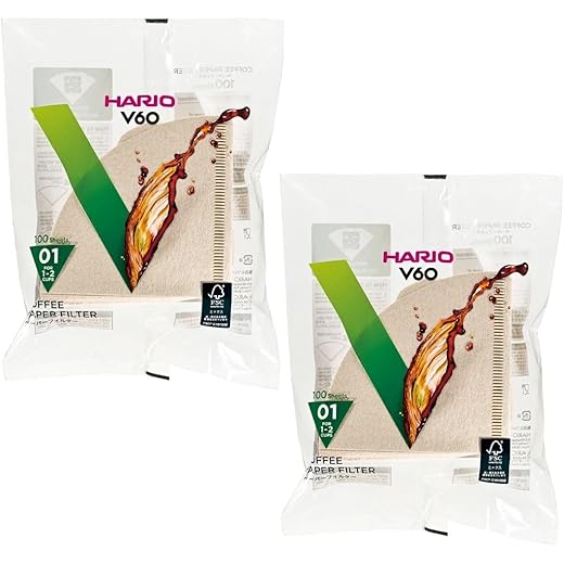 Hario 01 Coffee Paper Filters 2 Pack Set 100 Filters per Pac