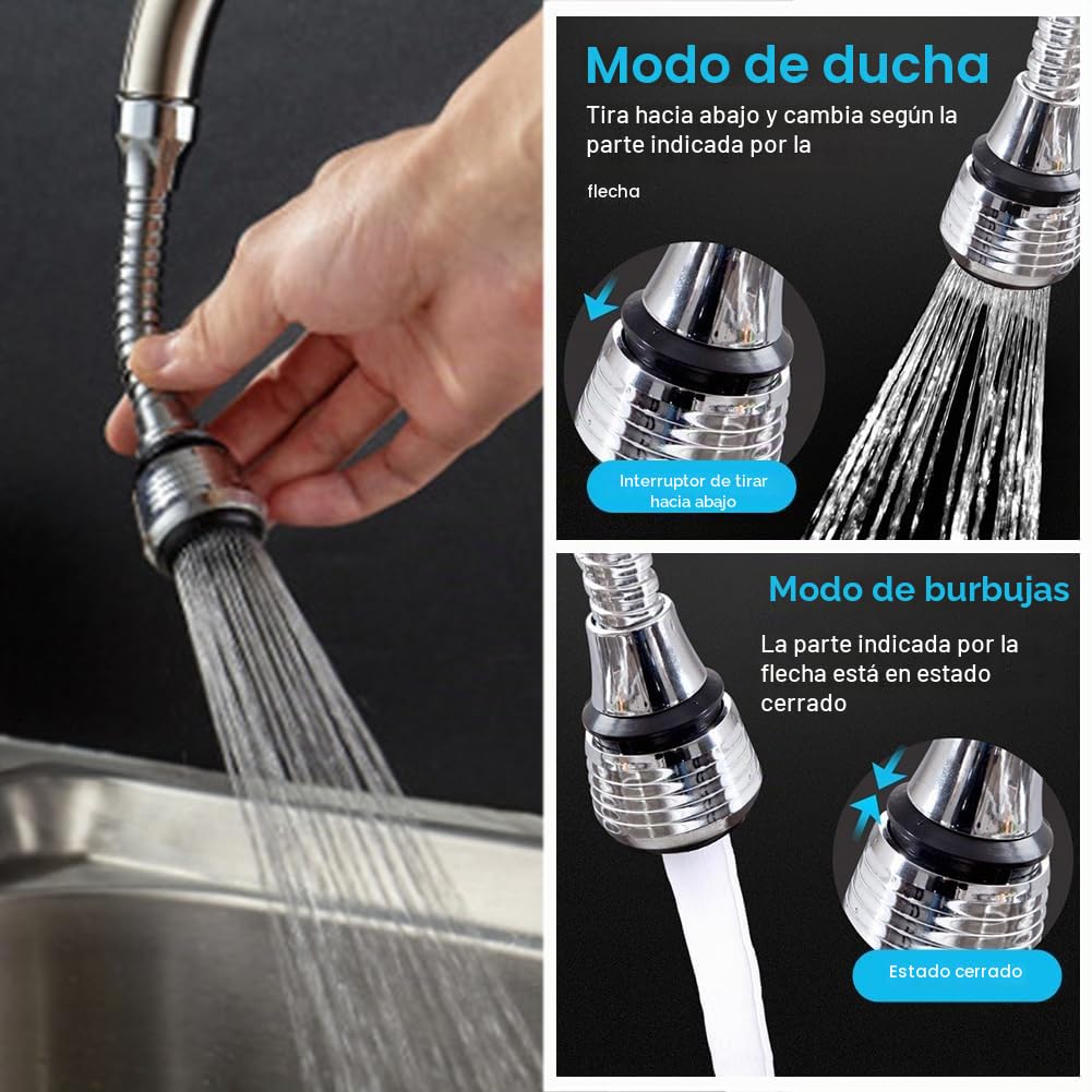 Aireador Flexible de Grifo,Boquilla de Grifo con Tubo de Extensión,Extensor de Aireador de Grifo,Manguera Aereador,cabezal Giratorio de 360 Grados,para Regulador de Chorro Cocina,Baño