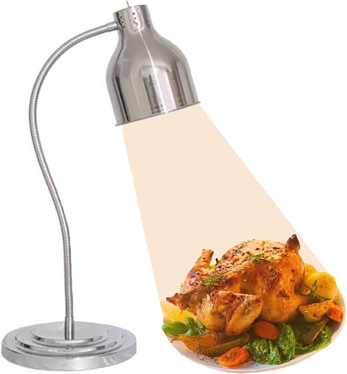 JKJZSALJ Commercial Food Heat Lamp With 250W Bulb, Single Head Warming Light For Buffet Restaurant Home Hotel Catering,Silver