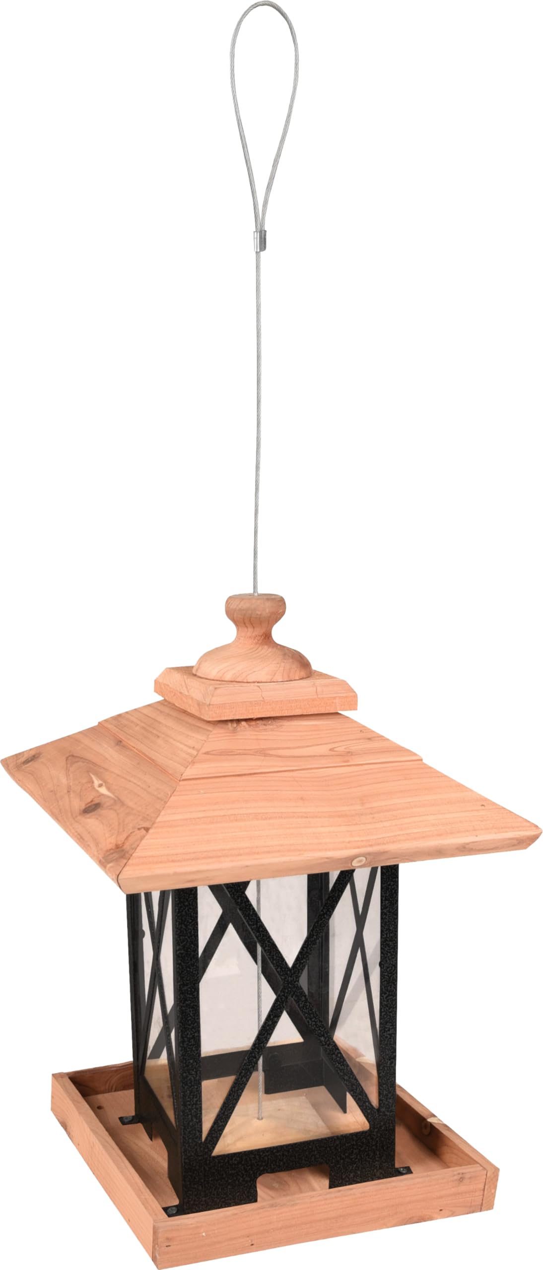 Mangeoire Oiseaux extérieur – Leya Naturel – 32 cm – pour graines – Cèdre & métal – Couvercle Amovible – Peu d’Entretien – Flamingo
