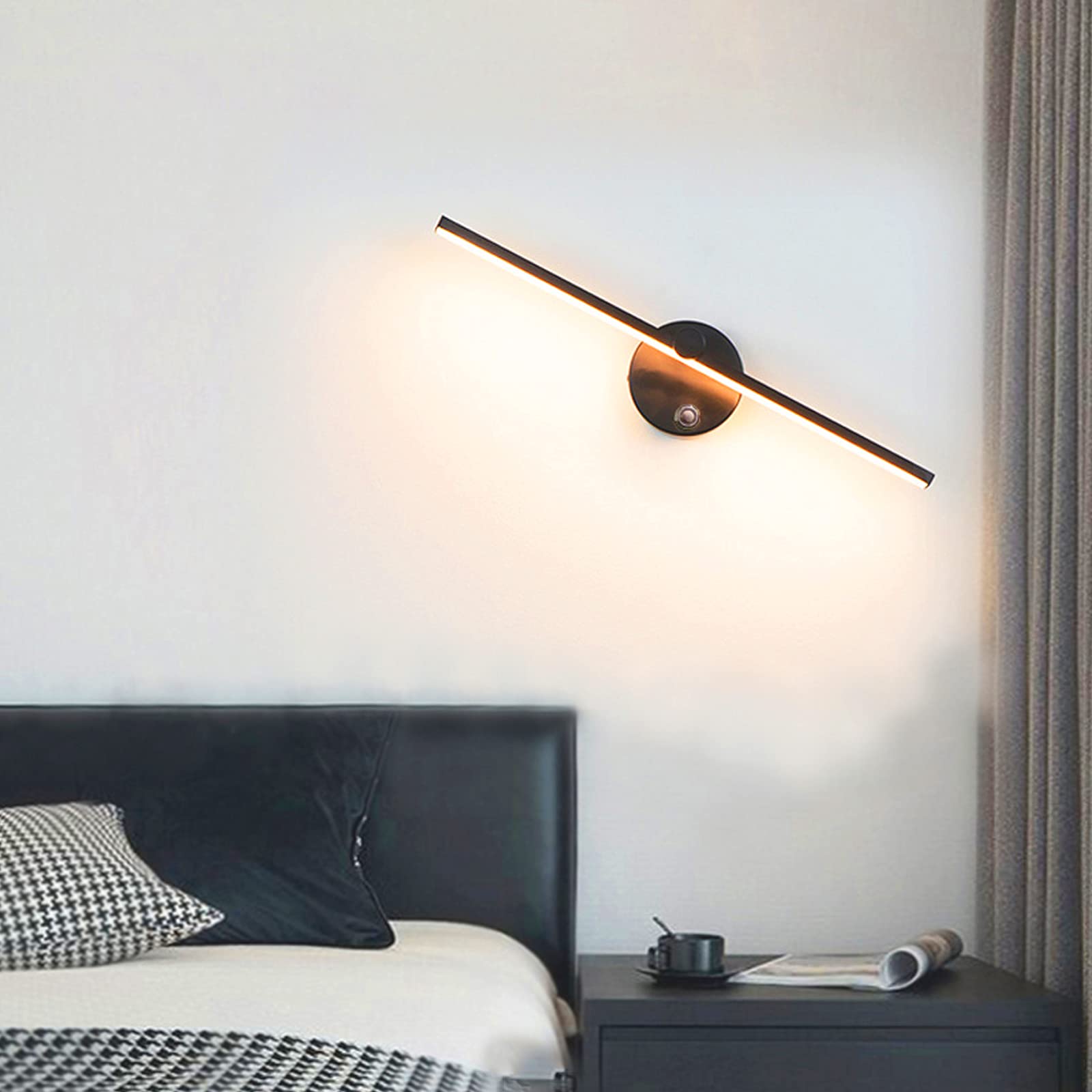 Chevet Applique Murale Avec Interrupteur Lampe Murale LED Interieur Luminosité Dimmable Lampe Miroir Salle de Bain 40cm Chambre Liseuse Moderne Rotative Lampe de Lecture Salon Couloir Escalier