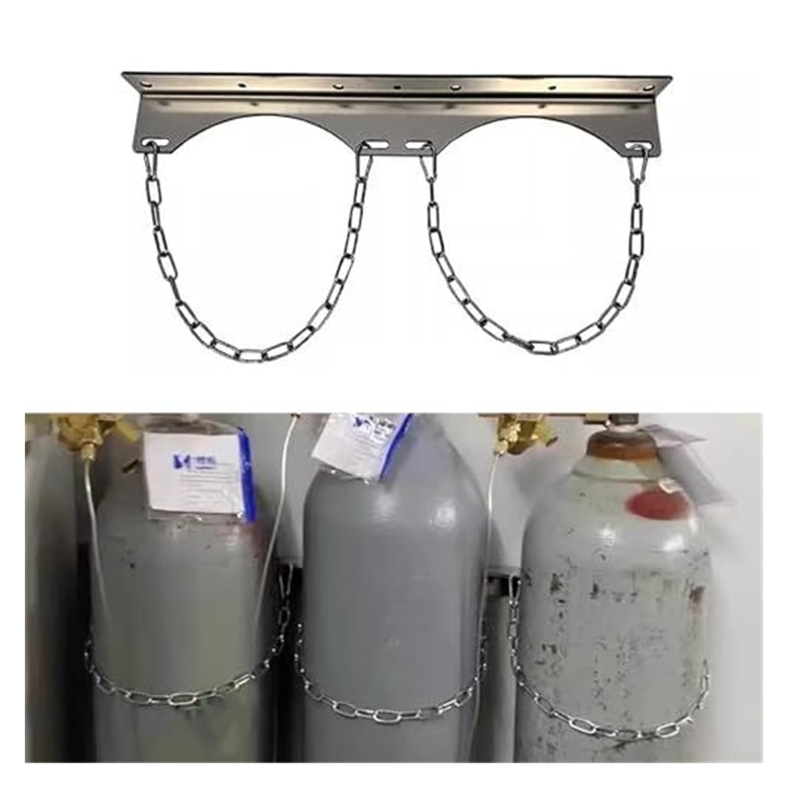 Support mural pour bouteille de gaz avec sangle anti-chute et panier acier