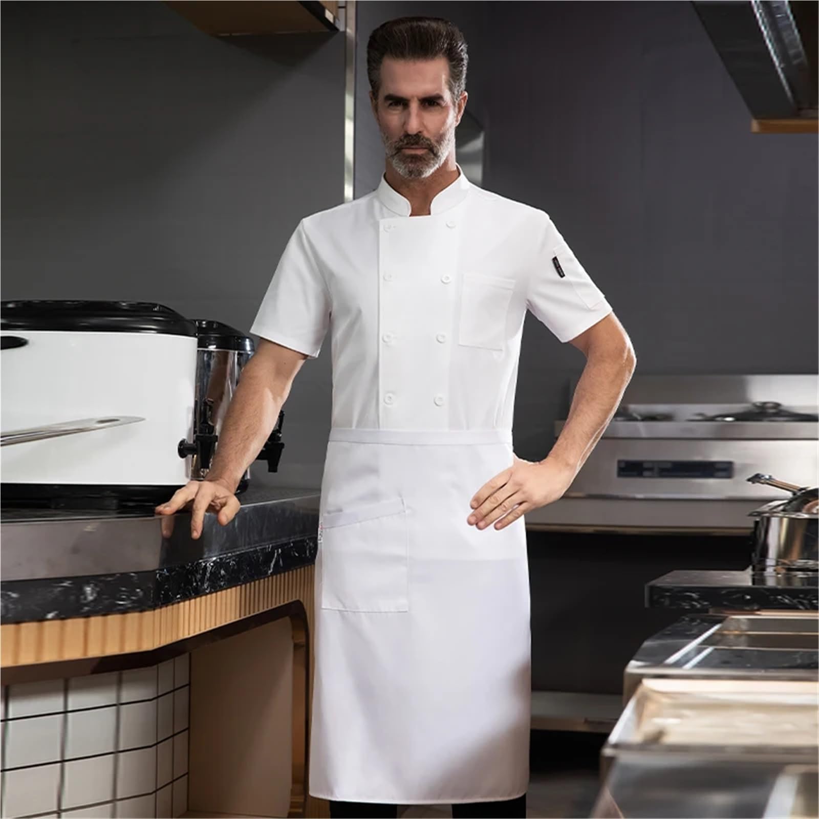 Kochuniform Baumwolle Kochuniform Hotelküchenkleidung Sommer Kochhemd Catering Bäckerei Café Overalls Zweireihige Kochjacke für Köche