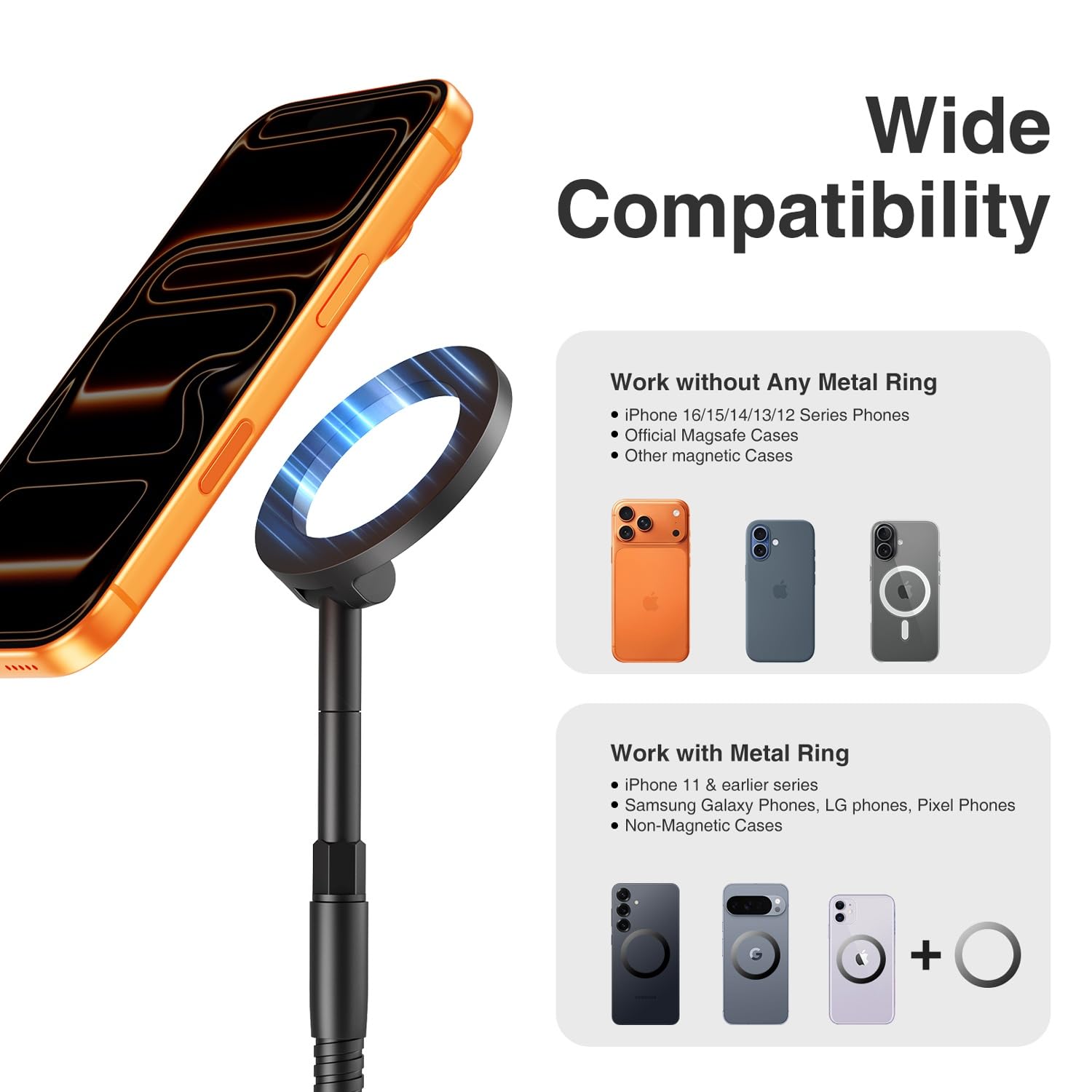 elitehood Trípode magnético para iPhone con cuello de cisne flexible | Magsafe - Soporte de teléfono para grabación de video, trípode de aluminio resistente para iPhone 17 Pro Max / 16 Pro Max