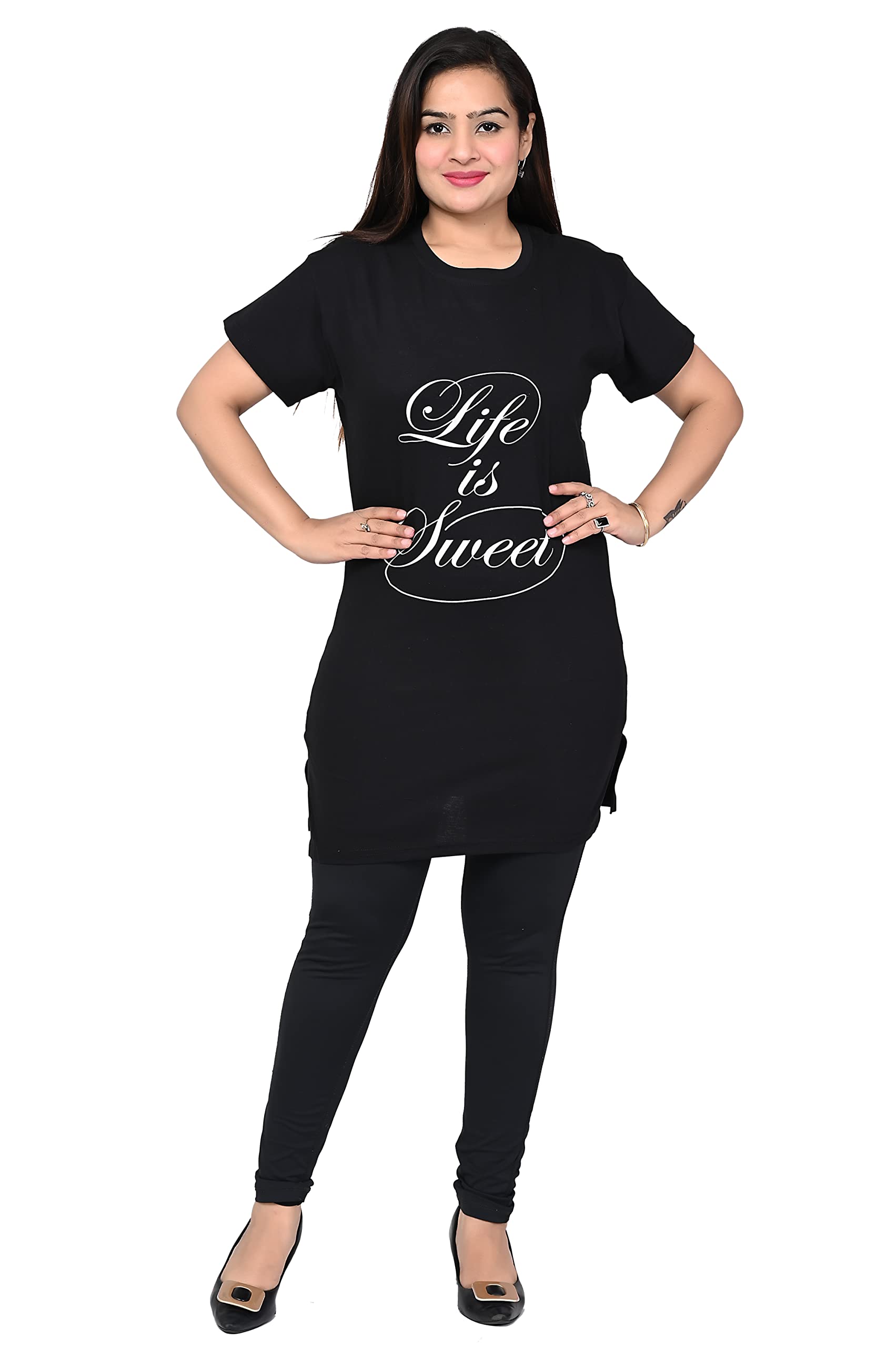 Women's/Ladies/Girls Printed Long Polo T-Shirts | Regular Fit Cotton T-Shirts/Tops/Long Night Wear & Daily Use T-Shirt for Women's & Girls