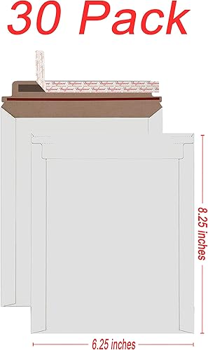 Miniatura 2 de Bonfasvo Paquete de 30 sobres rígidos de 6.25 x 8.25 pulgadas, color blanco, autosellado, se mantienen planos, cartón kraft sin doblar, para