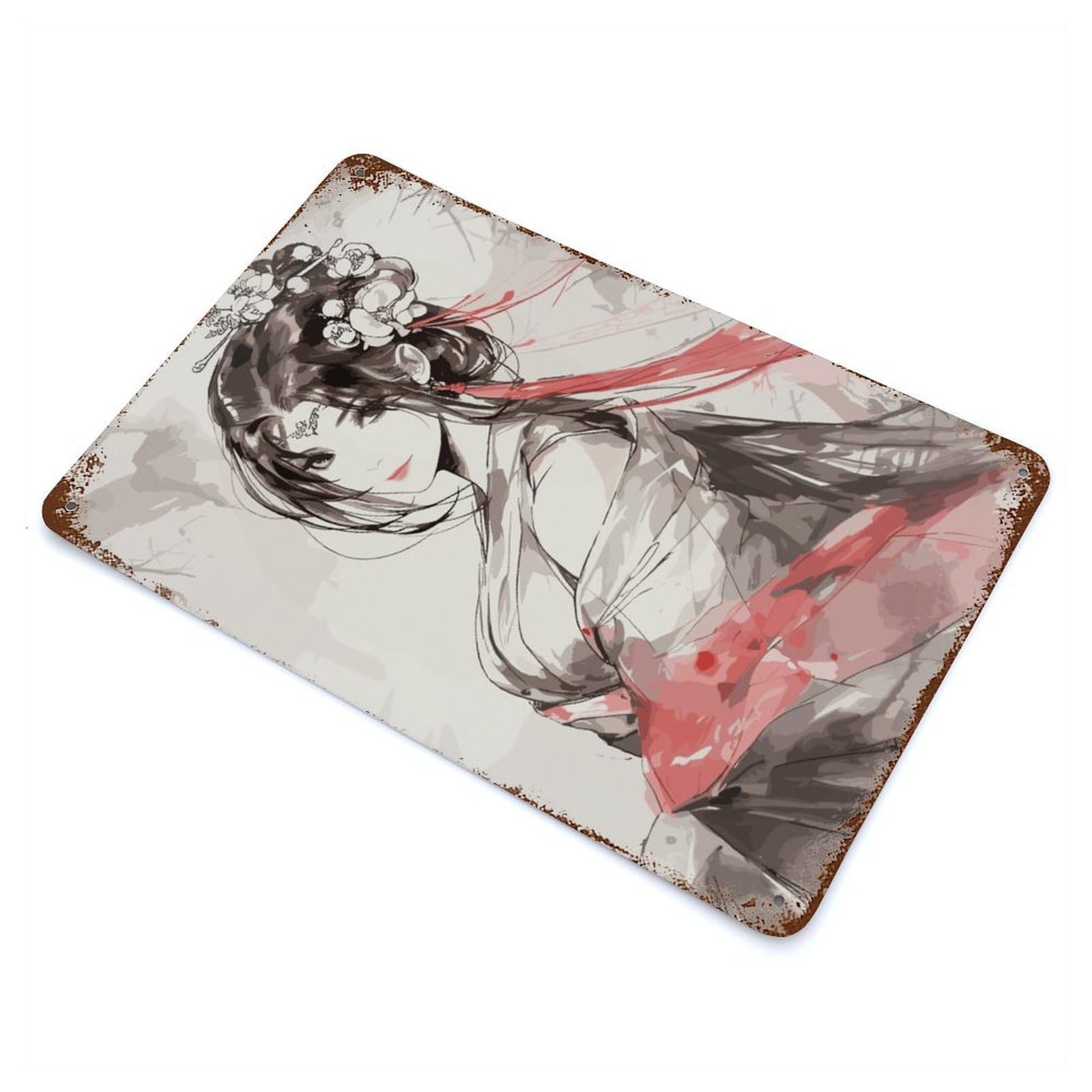Garage Style Art Geisha Aged Metal Wall Plaque 11.8"x7.9", Farmhouse Wall Decor for Bar And Workshop