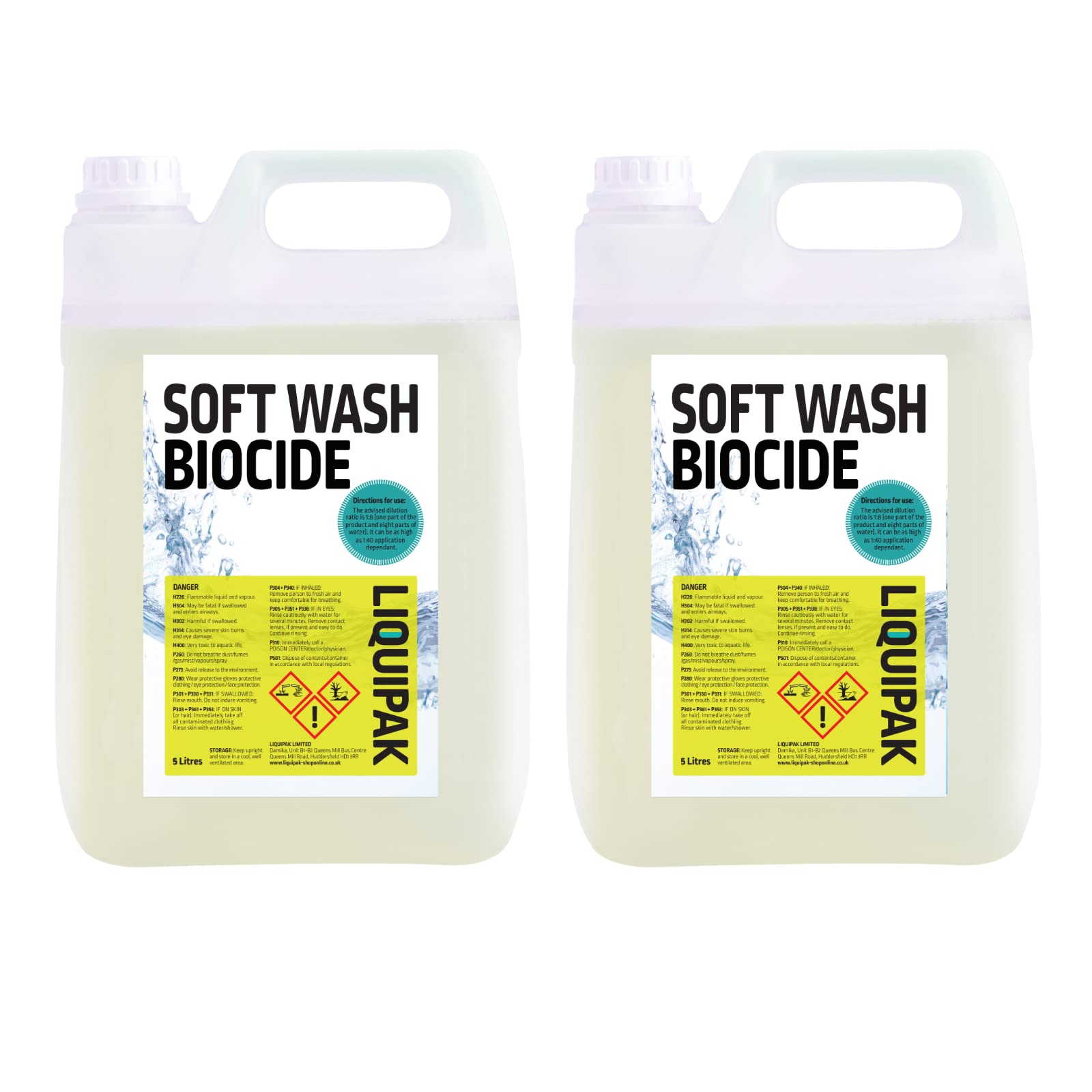 Liquipak SoftWash Biocide - For hard surfaces, Spray and leave formula, 50% biocide (2x5 Litres)