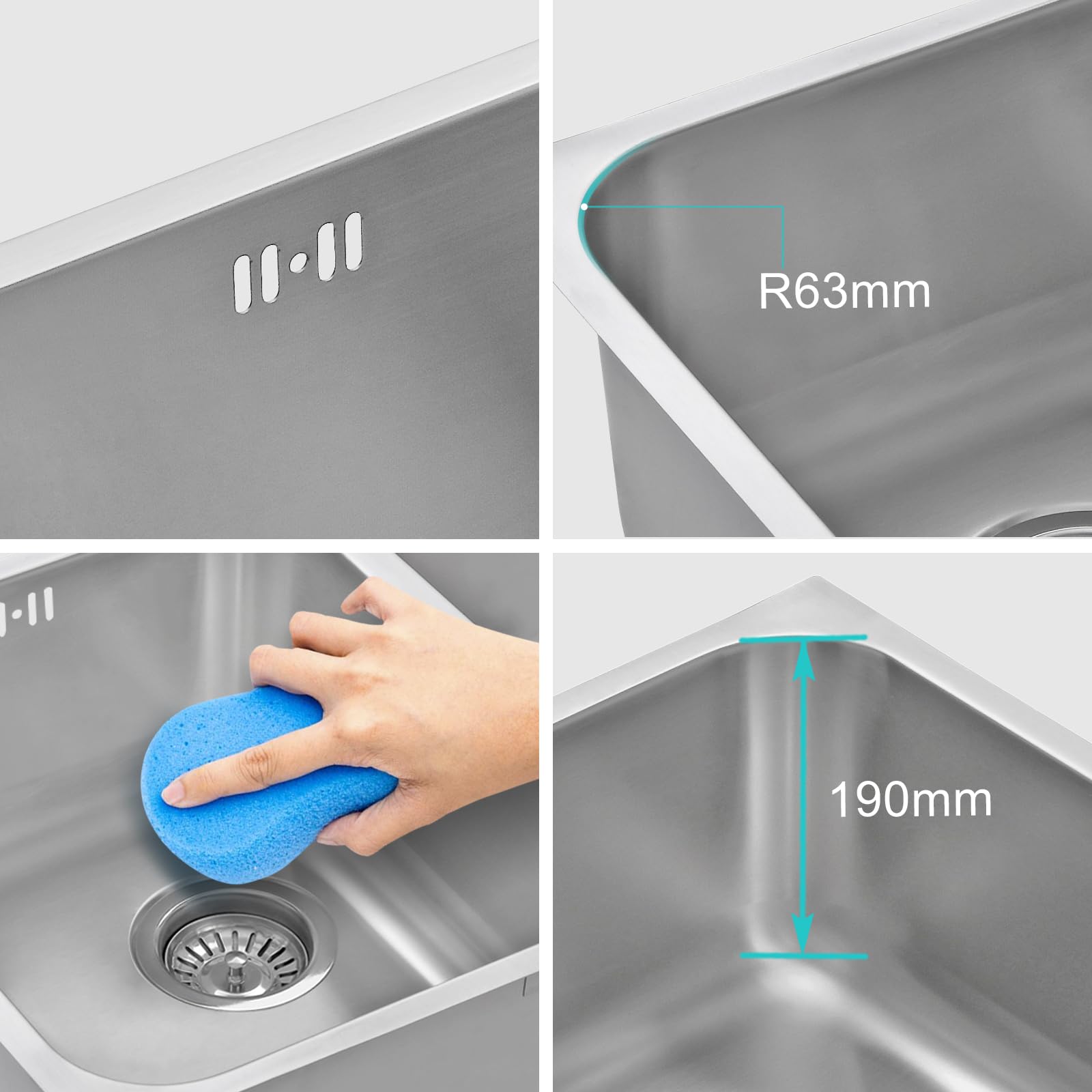JASSFERRY Fregadero de cocina dos senos, de Acero Inoxidable, bajo encimera, con colador de residuos Large