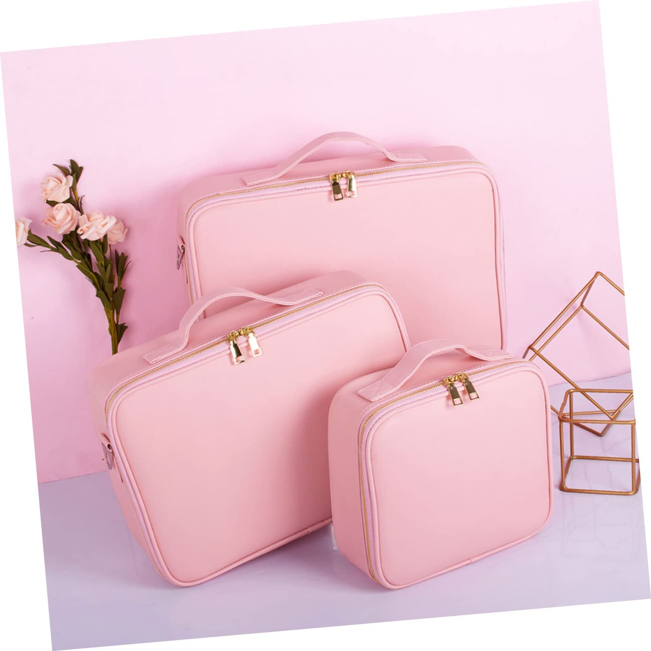 minkissy Schminkbeutel Damen als Schminkkoffer Make Up Organizer aus Pu Leder mit Verstellbaren Fächern und Reißverschluss für Zuhause und Arbeit
