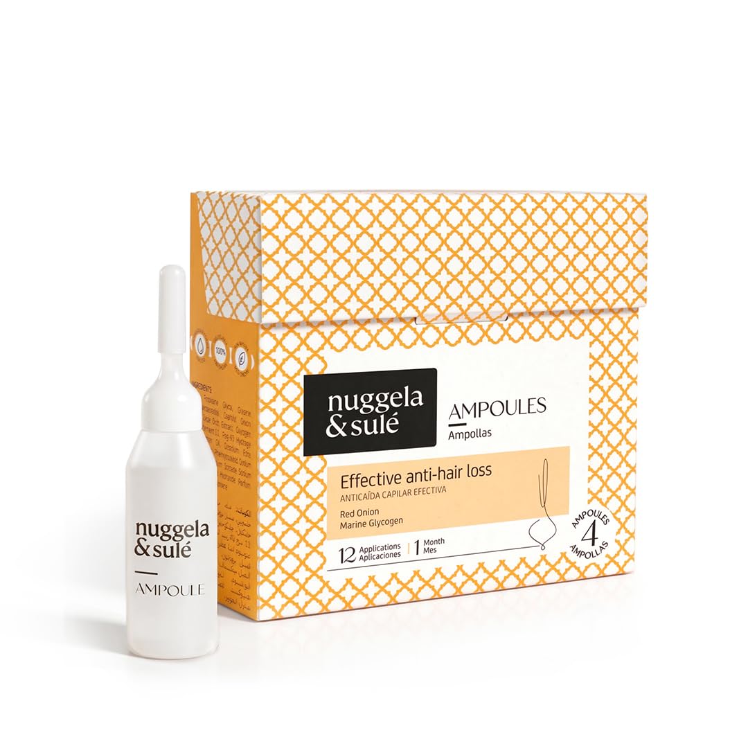 Nuggela & Sulé Ampollas Anti-Caída Efectiva. Con Extracto de Cebolla Roja. Fortalece y Frena la caída del cabello. Efecto Rápido. Tratamiento. 4 x 10 ml