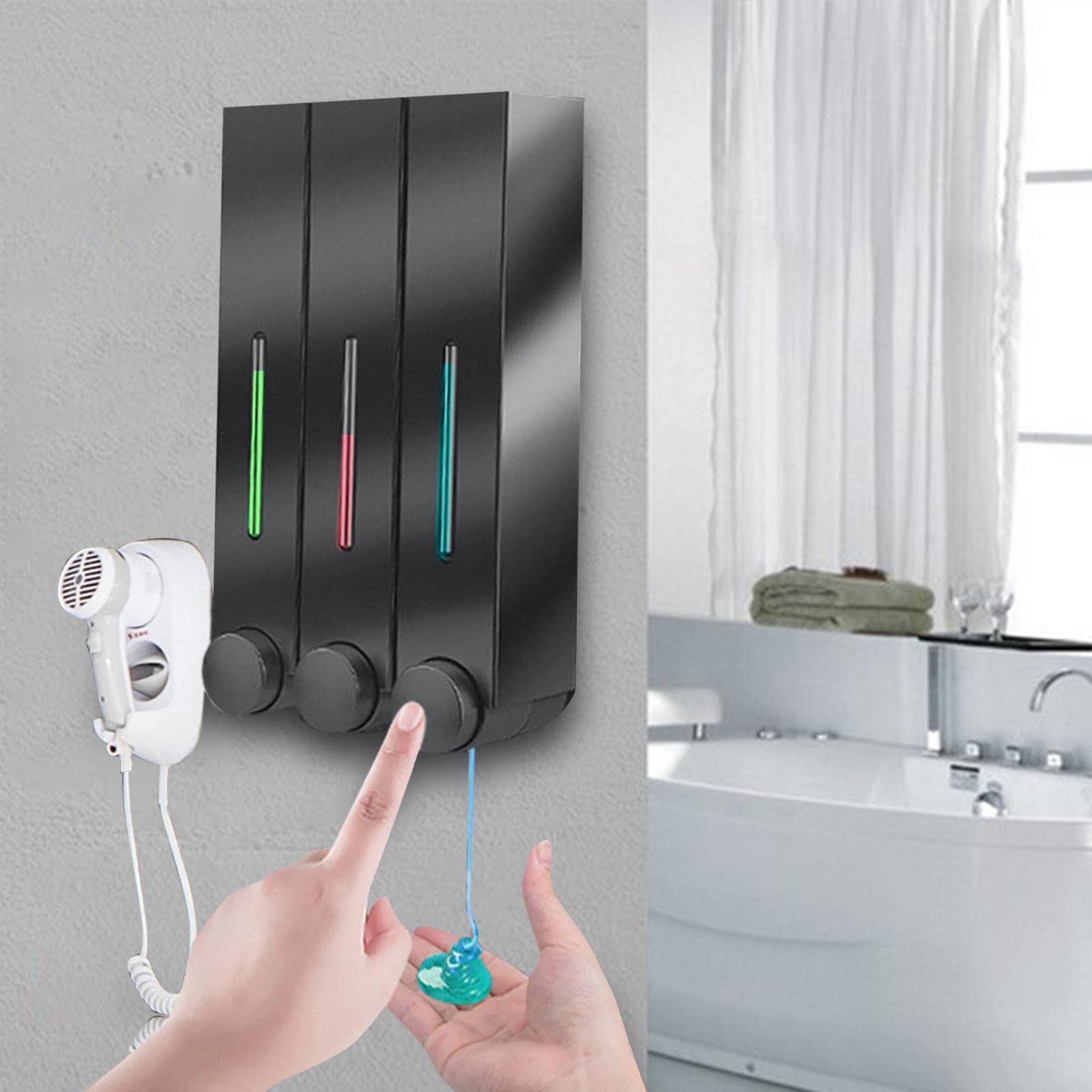 Dispensador de Jabón Líquido para Pared con Cámara Visible Y Bomba de Loción Recargable en Plástico Resistente Recipiente Antiséptico Adecuad,