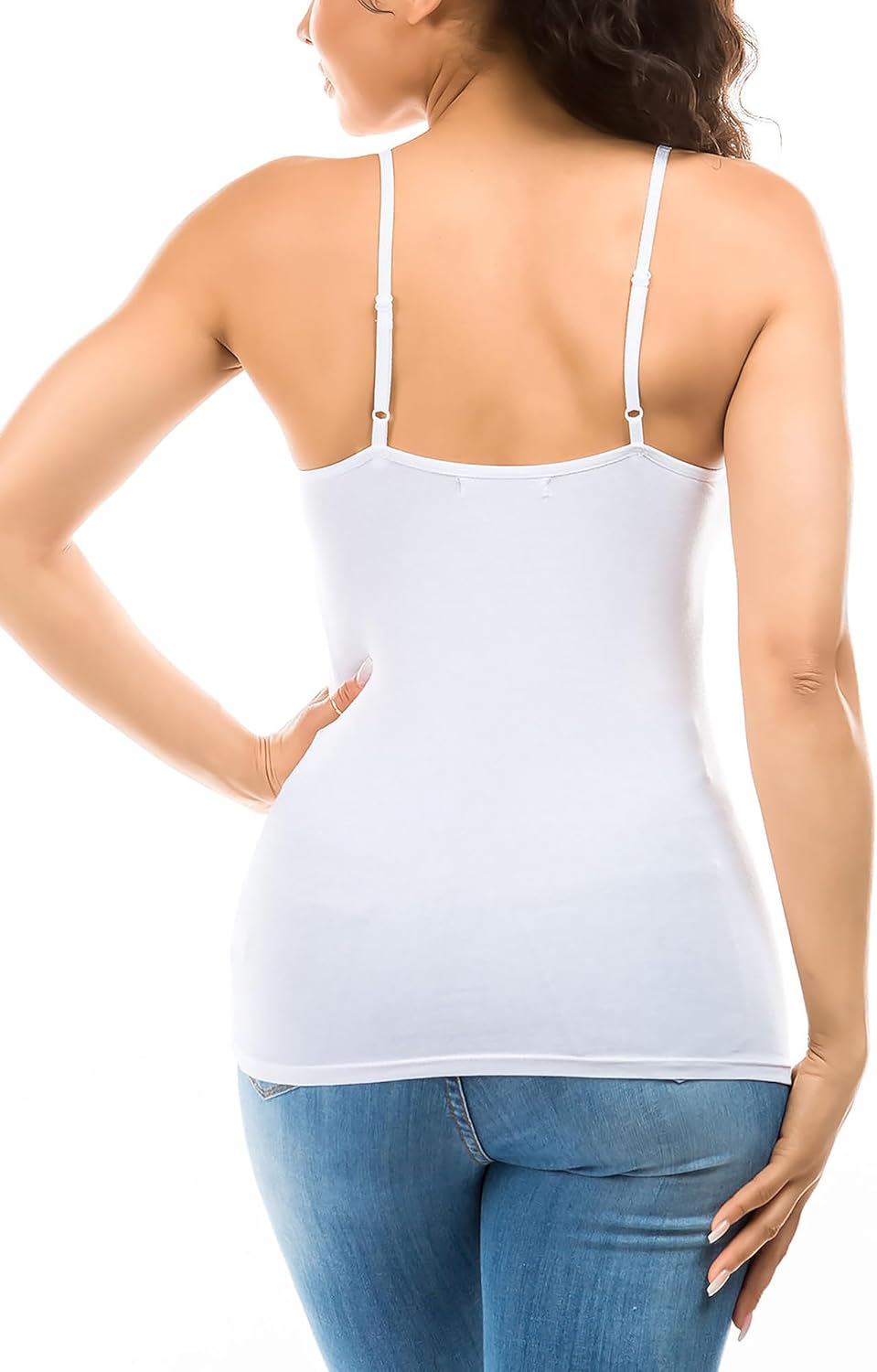 Cotton Camisole Tops for Women Built in Bra Spaghetti Strap Tank Top with Shelf Bra Cami Undershirt Pack 1-4 - Image 4