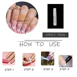 MISUD Press on Nails - Medium Almond Fake Nails with White French Tip, Acrylic Pink Heart Design 24 pcs