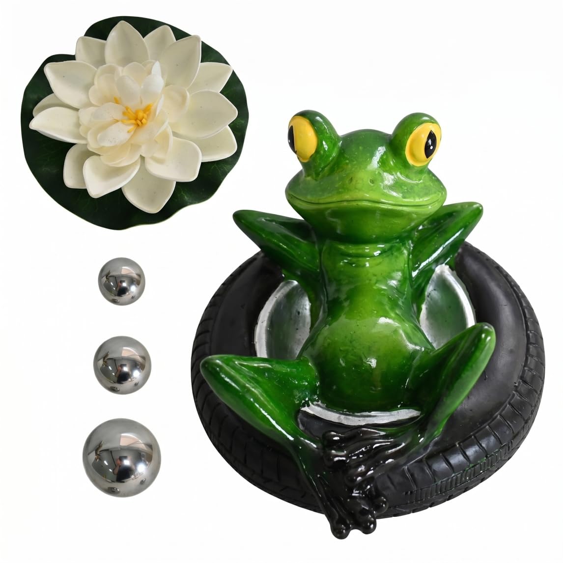 Syutokul Floating Pond Decor, Cute Frog Figurine with Float Ring, Pond Decorations for Outdoor Ponds, Green