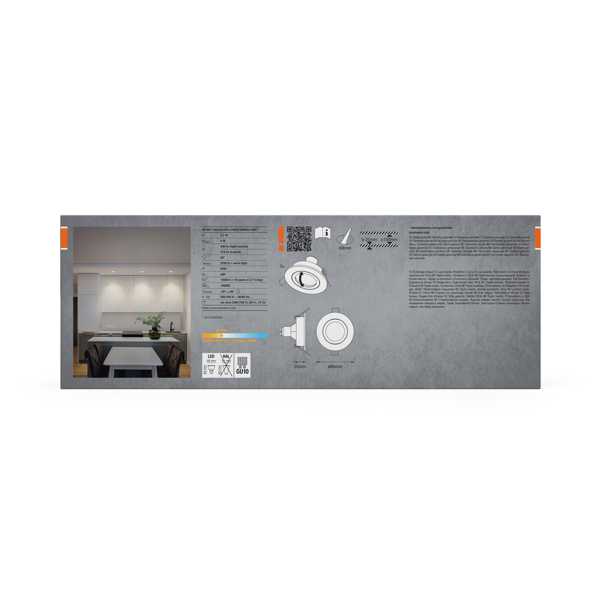 Osram Spot Set LED Einbaustrahler DIM Flexibel 3,7W Weiß | Spot Set Recess GU10 Dim, Spot lights and ceiling spots, Sandweiß, 85 mm dia, 25000 h, 3-Pack